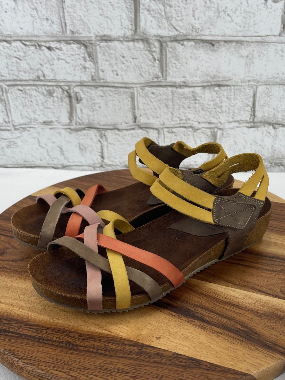 Inter-Bios Womens 10/41 Multicolor Leather Strappy Cork Wedge Sandals Spain
